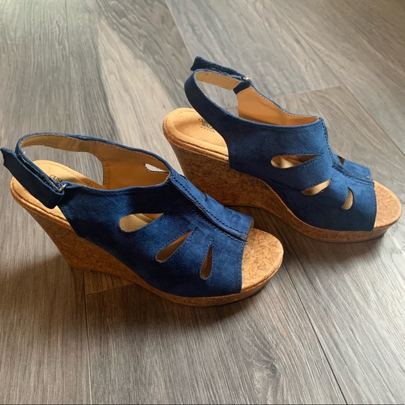 Avon Cushion Walk Suede Wedges (Navy Blue) - Picture 2 of 4
